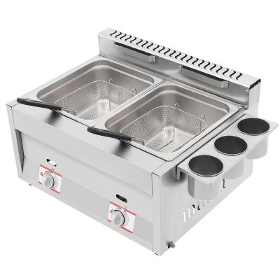Commercial Countertop Gas Deep Fryer, Stainless Steel Gas Frying Machine with 6L/6.3Qt*2 Buskets and Removable Lids, Dual Tank Fryer for French Fries Restaurant Home Kitchen