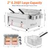 Commercial Countertop Gas Deep Fryer, Stainless Steel Gas Frying Machine with 6L/6.3Qt*2 Buskets and Removable Lids, Dual Tank Fryer for French Fries Restaurant Home Kitchen view 2