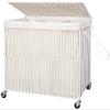 WOWLIVE Laundry Hamper with Wheels, 160L Handwoven Rolling Laundry Basket 3 Section with Lid, Clothes Hamper with 3 Removable Liner Bags, Large Laundry Sorter Laundry Room Organization, Creamy White view 1