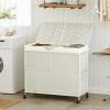 WOWLIVE Laundry Hamper with Wheels, 160L Handwoven Rolling Laundry Basket 3 Section with Lid, Clothes Hamper with 3 Removable Liner Bags, Large Laundry Sorter Laundry Room Organization, Creamy White view 2