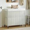 WOWLIVE Laundry Hamper with Wheels, 160L Handwoven Rolling Laundry Basket 3 Section with Lid, Clothes Hamper with 3 Removable Liner Bags, Large Laundry Sorter Laundry Room Organization, Creamy White view 3