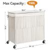 WOWLIVE Laundry Hamper with Wheels, 160L Handwoven Rolling Laundry Basket 3 Section with Lid, Clothes Hamper with 3 Removable Liner Bags, Large Laundry Sorter Laundry Room Organization, Creamy White view 4