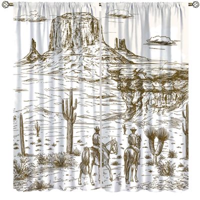 AAVEUP Western Cowboy Blackout Curtains for Kids,Simple Hand Drawn Western Desert Cactus Canyon Horses Cowboy Adventure Window Drapes Print for Boys Juvenile Childcare Bedroom Nursery 52x84in
