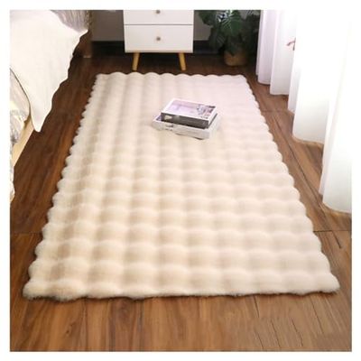KXCR Soft Bedroom Rug Faux Fur Living Room Fluffy Area Carpet Home Decor Floor Mat Fluffy Plush Carpets Bedside Rugs for Kids Room Decoration (Color : Beige White, Size : 50X180cm)