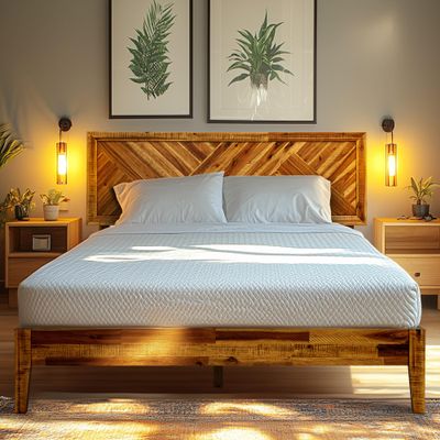 Acacia Sierra Queen Size Bed Frame with Adjustable Headboard, 800 lbs Capacity Farmhouse Signature Bedroom Furniture Solid Wood Bed Compatible with All Mattress Types, Non-Slip and Noise-Free, Walnut