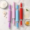 Silicone Rolling Pins for Baking:Non-Stick Dough Roller,Kitchen Baking Rolling Pin for Pasta,Pizza,Bread,Dishwasher Safe Kitchen Accessories (Pink, Small) view 2