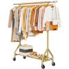 HYSEYY Heavy Duty Clothes Rack Load 450 LBS, Metal Garment Rack, Standing Rolling Clothing Rack for Hanging Clothes with Sturdy Wheels & Shelves, Portable Closet Wardrobe Rack,Gold view 1