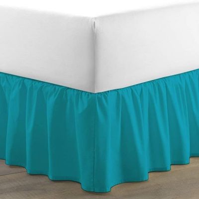 Twin XL Size Bed Skirt Turquoise Ruffle Bedskirt with 14" Drop Length- Pure Cotton 600 Thread Count Premium Finish with Split Corner, Light Weight (39 X 80) Twin XL