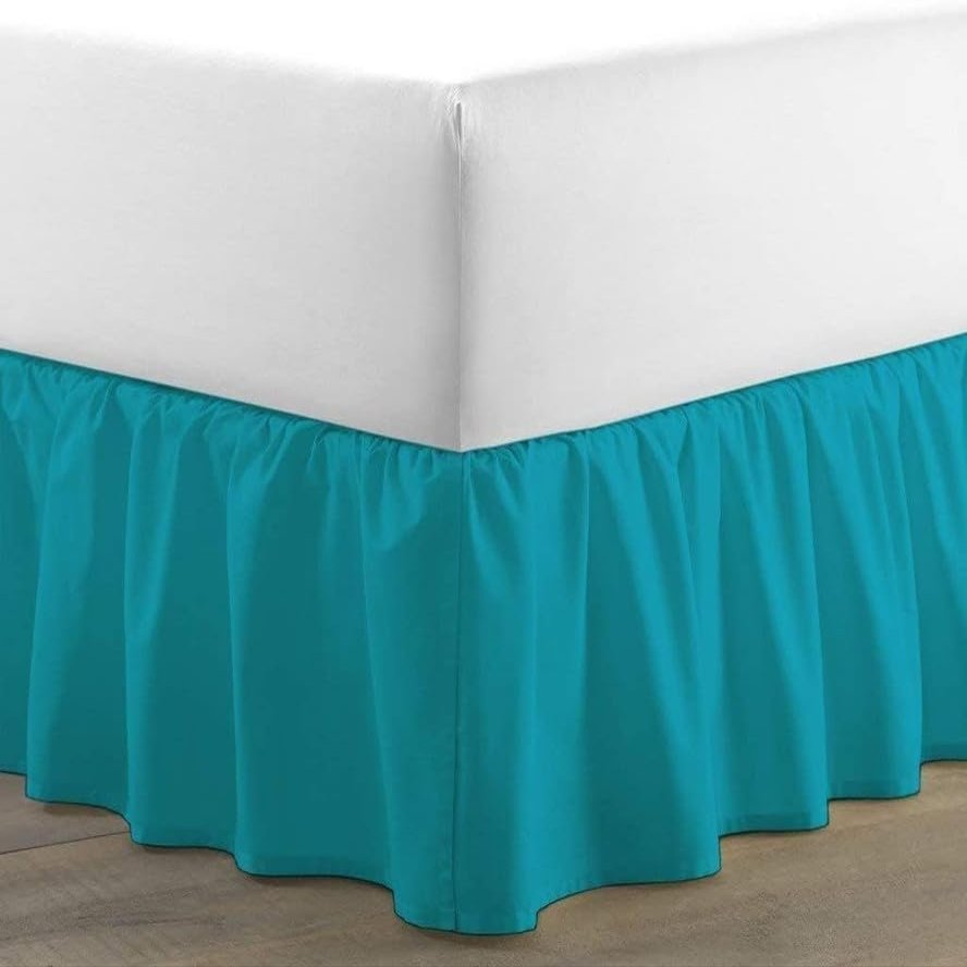 Twin XL Size Bed Skirt Turquoise Ruffle Bedskirt with 14" Drop Length- Pure Cotton 600 Thread Count Premium Finish with Split Corner, Light Weight (39 X 80) Twin XL
