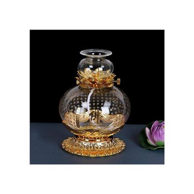 EDCWDTYYEC Oil Lamp Lantern Lotus Glass Oil Lamp Large Capacity Antique Kerosene Lamp Vintage Butter Lamp Buddha Liquid Long Lamp Home Emergency Lighting Tabletop Decor Lamp (Color : B)