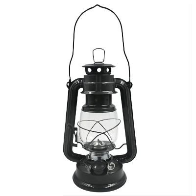EDCWDTYYEC Oil Lamp Lantern Kerosene Lamp for Indoors Vintage Metal Storm Lantern Lights 24?cm Iron Oil Lamp Hanging Hurricane Lantern for Indoor and Outdoor Use Tabletop Decor Lamp (Color : Black)