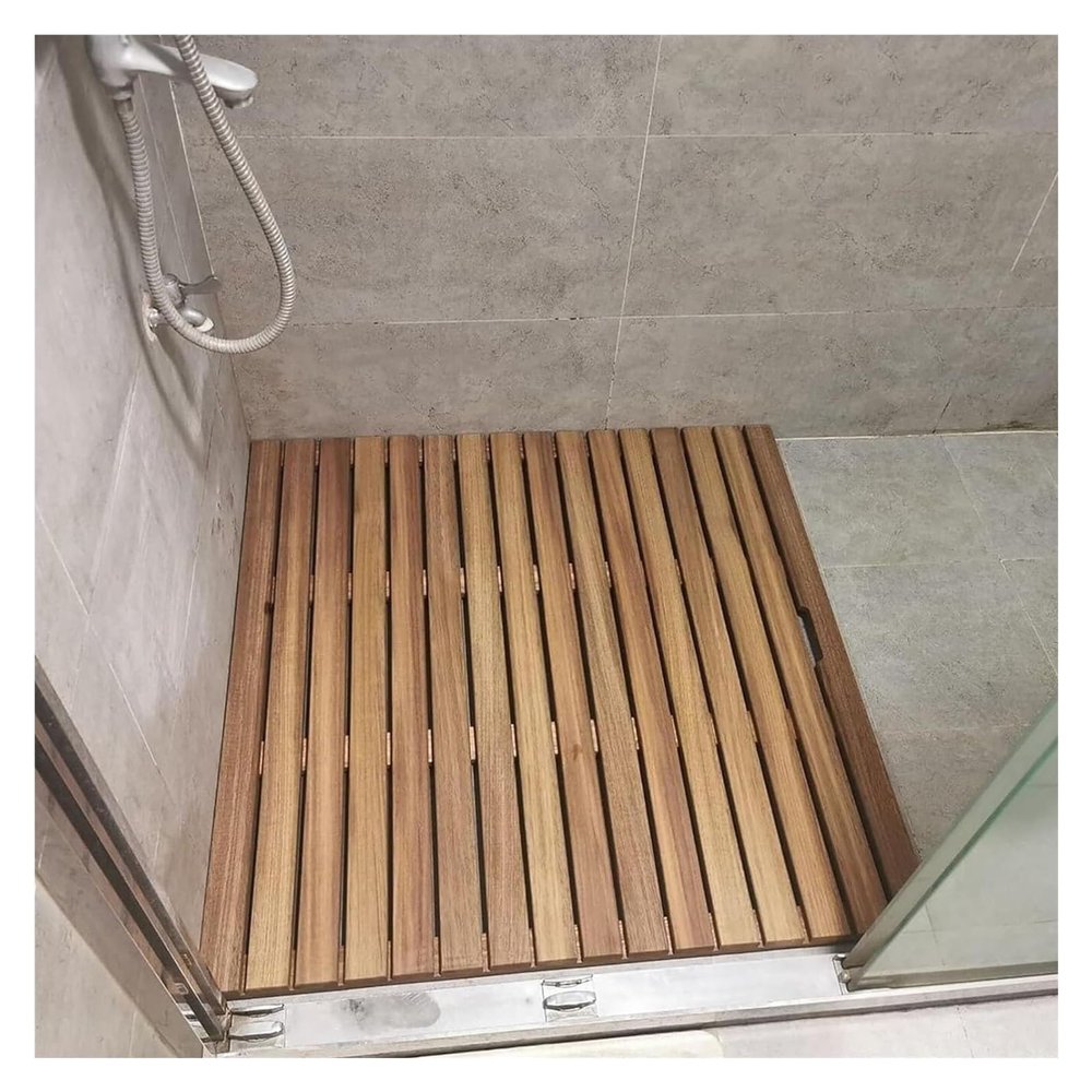 HDYZJQ Non-Slip Teak Mat for Shower 32x32in 321 23 27 30 36 38in, Large Wood Bathroom Mat Flooring Decor and Protector, Stand Up Shower Floor Mat(34x30in(86.3x76.2cm))