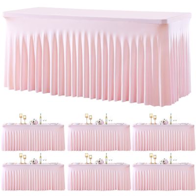 Besutolife 6 Pack Pink Spandex Tablecloth for 6ft Rectangle Tables Fitted Table Cloth Stretch Table Covers Skirt 6ft Rectangular Tablecloths for Banquet Parties Wedding Decorations