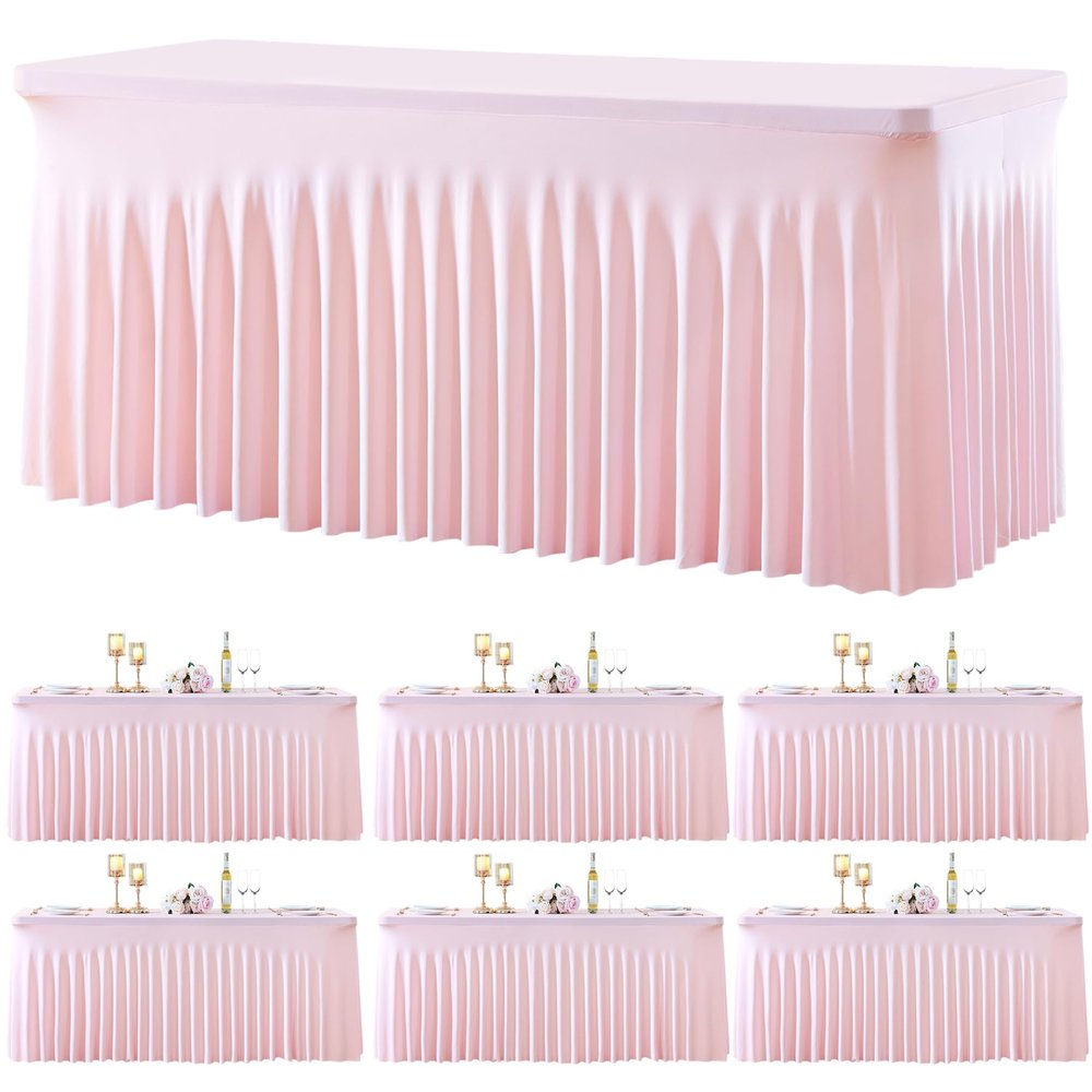 Besutolife 6 Pack Pink Spandex Tablecloth for 6ft Rectangle Tables Fitted Table Cloth Stretch Table Covers Skirt 6ft Rectangular Tablecloths for Banquet Parties Wedding Decorations