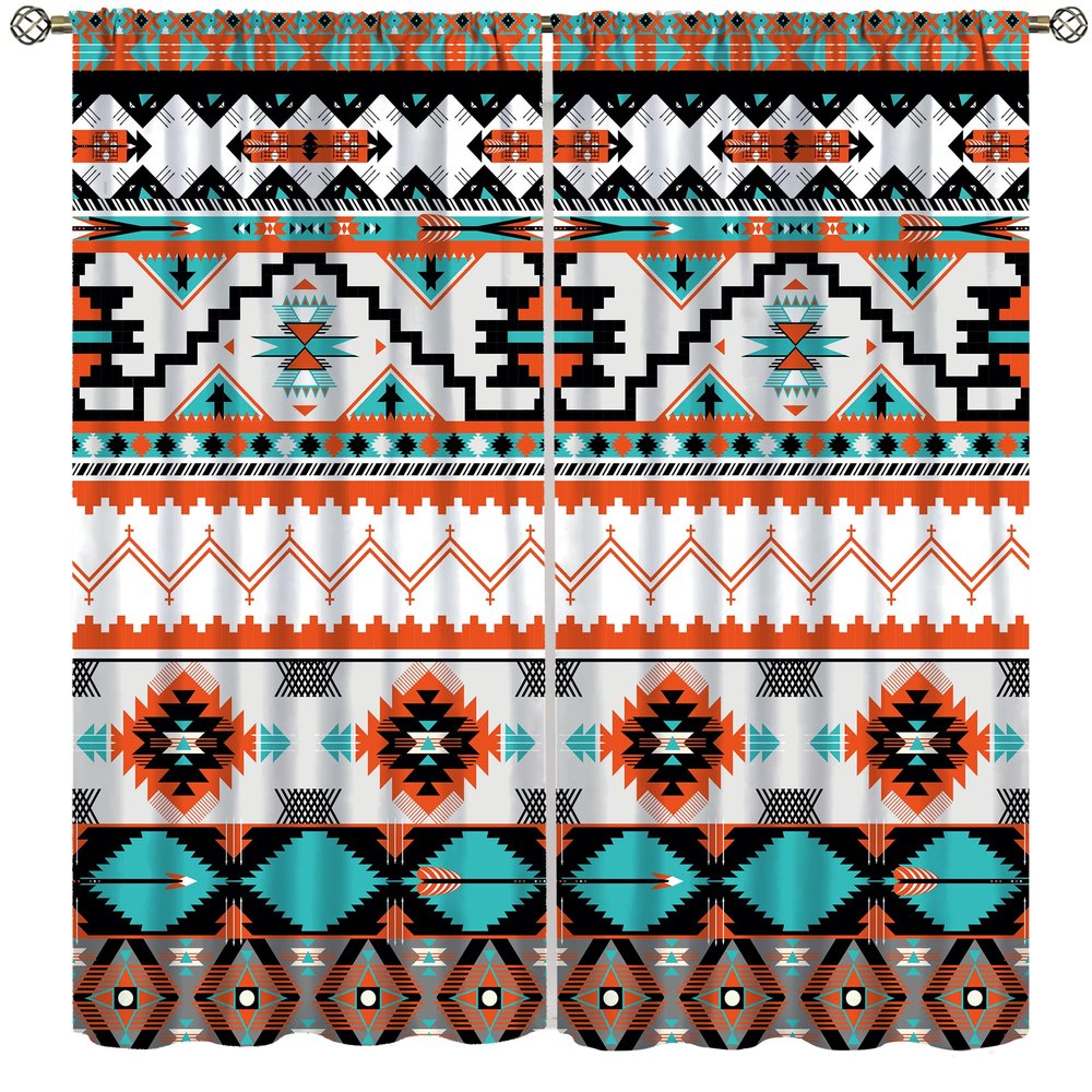 AAVEUP Aztec Curtains, Vintage Striped Arrow Totem Primitive Tribal Navajo Aboriginal Abstract Geometry Blackout Window Treatments, Thermally Insulated Drapes for Living Room Bedroom Kitchen 52x84in