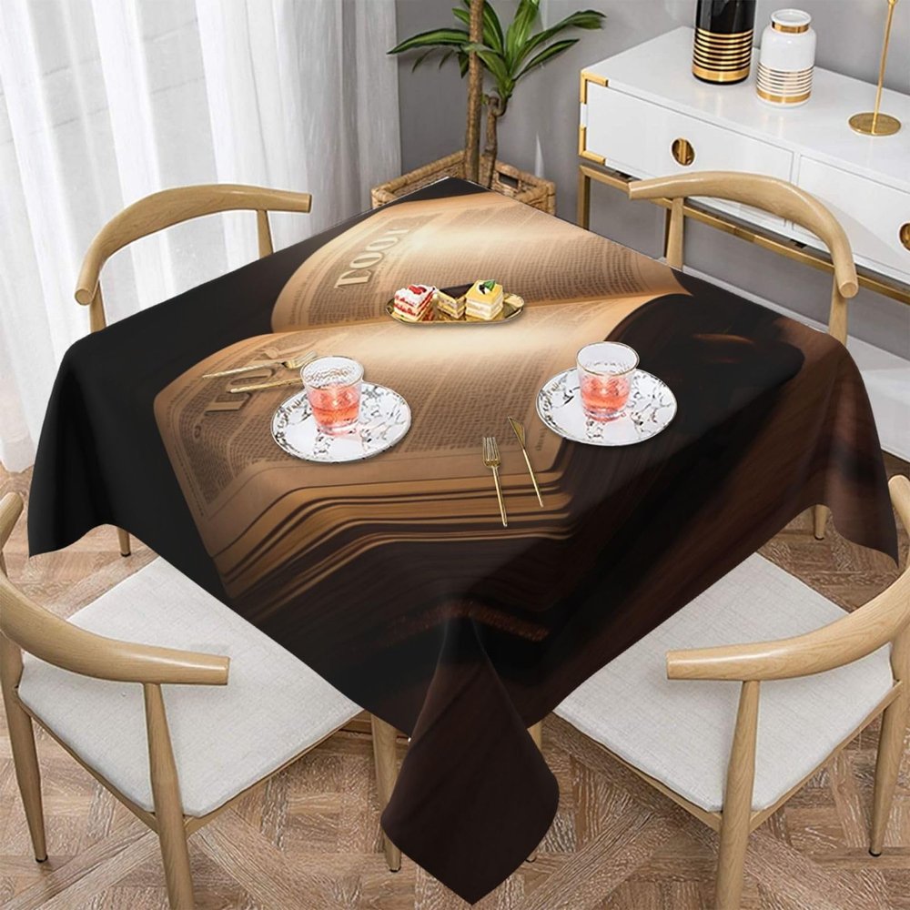VTCTOASY Square Tablecloth Waterproof Wrinkle Free Table Cloth 54""x54"" Decoration The Book Table Cover Washable Kitchen Tablecloths for Picnic Party Wedding Holiday, White