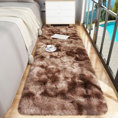 2x3 Feet Hot Pink and 2x6 Feet Tie-Dyed Brown Runner Rug for Bedroom, Soft Fluffy Hallway Rugs with Non-Slip Bottom Shag Bedside Rug for Kids Girls Room Plush Shaggy Dorm Rug Home Decor Carpet