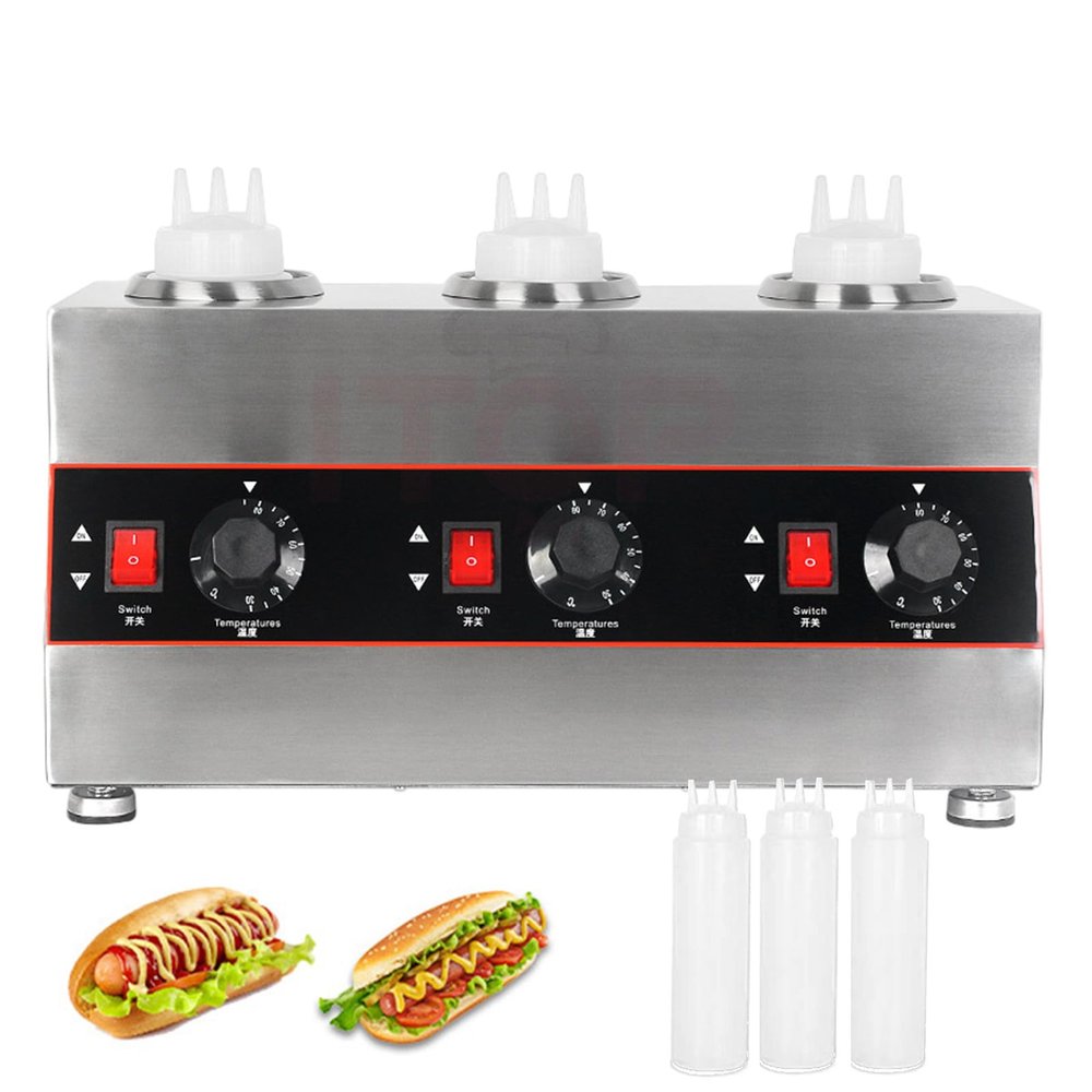 forplubossmmp Electric Sauce Heater For Commercial Purposes, Automatic Adjustable Temperature Jam Dispenser Heater With 3 Squeeze Bottles,Stainless Steel Spice Melting Machine For Heating