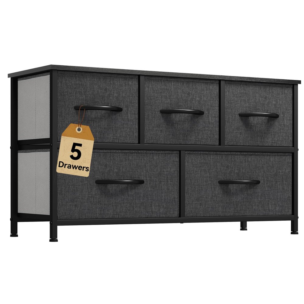 DWVO 5 Dresser for Bedroom, Fabric 5 Drawers, Chest of Drawers for Closet, Black Dresser & Chest of Drawers