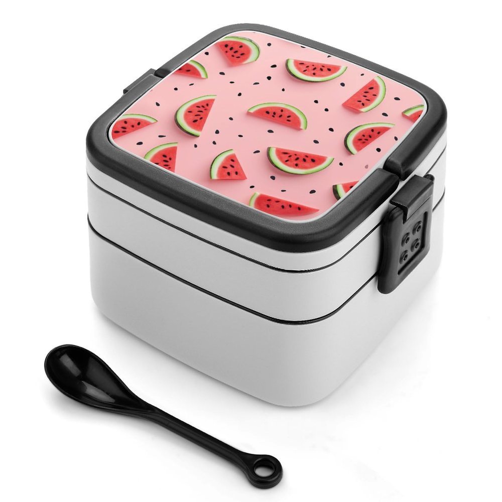 NONHAI Watermelon Pattern Bento Box Adult Lunch Box Double Layer Insulated Bento Lunch Boxes with Spoon Stackable Salad Lunch Containers Versatile Leak-Proof Lunchbox for Adults 1000 Ml