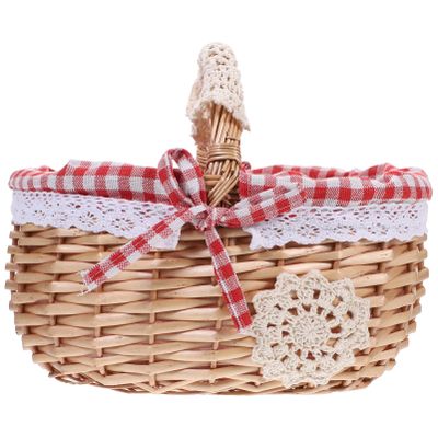 Kids Bread Uit Gift Organizing Ead Bathroom Picnic Gingham Decorative Mini Lining Country Basket Spring Handheld Restaurant Outdoor Oganize Am Rustic Chic Won Lined Red Egg(As Shown,26X20CM)