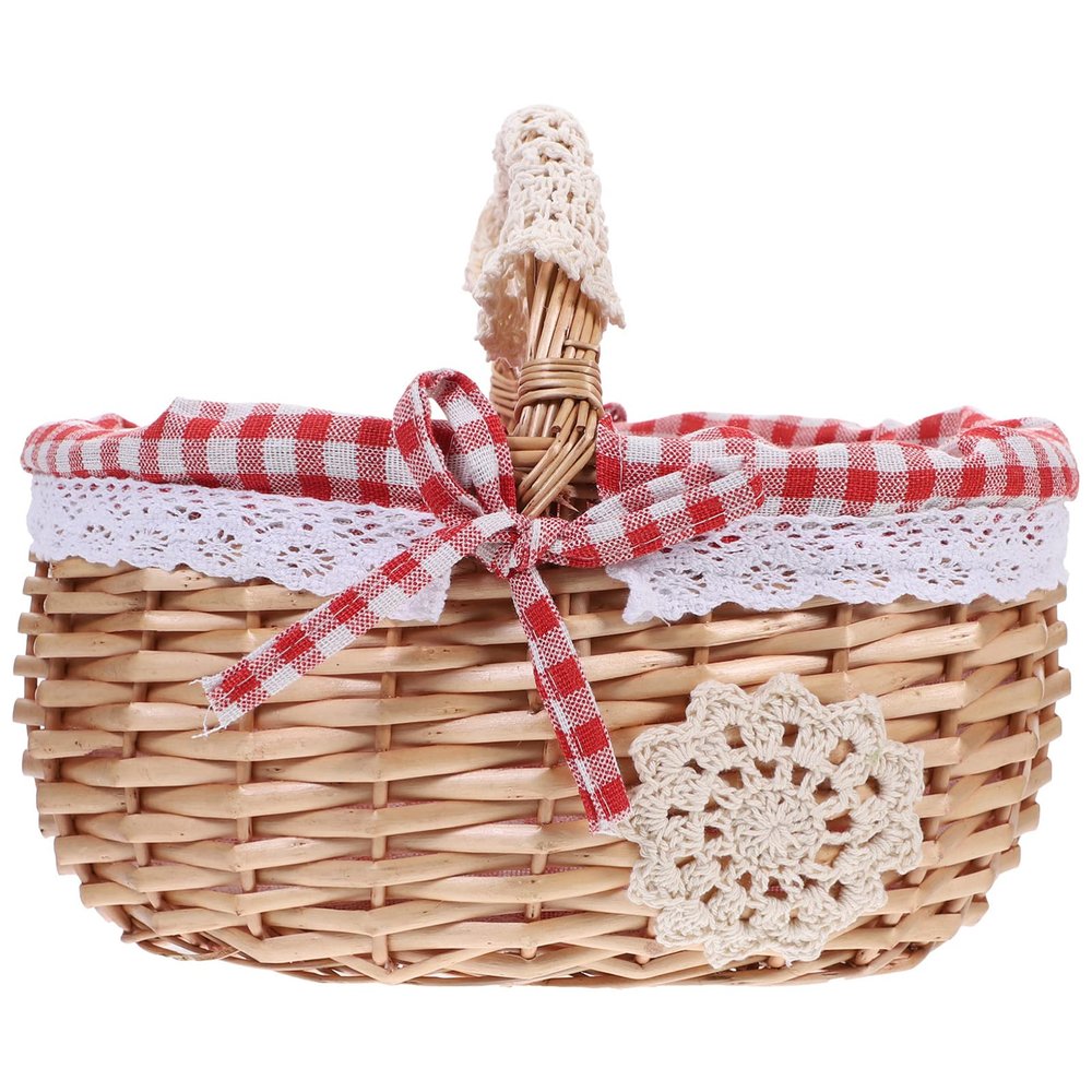 Kids Bread Uit Gift Organizing Ead Bathroom Picnic Gingham Decorative Mini Lining Country Basket Spring Handheld Restaurant Outdoor Oganize Am Rustic Chic Won Lined Red Egg(As Shown,26X20CM)