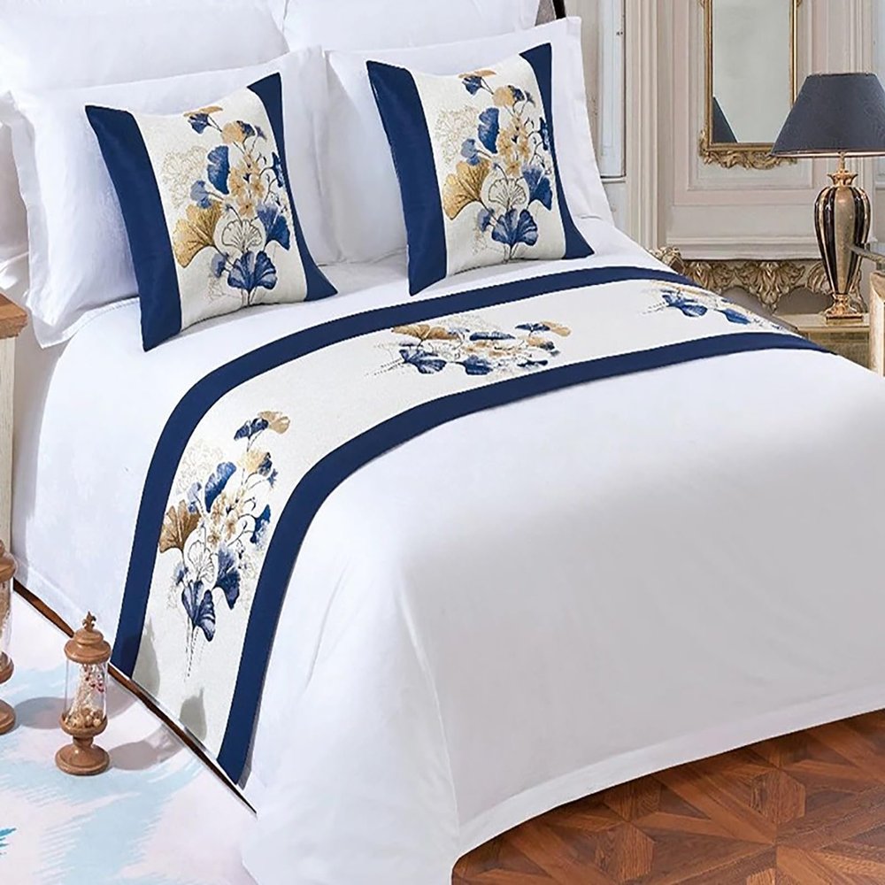 Caimcie Bed Runners Scarves and Pillows Set Satin Bed Cover for Hotel Decoration Bed Scarf for Foot Bed King Bedspreads Bedspreads Bed Blankets, Single Queen King Size A,240 * 50CM