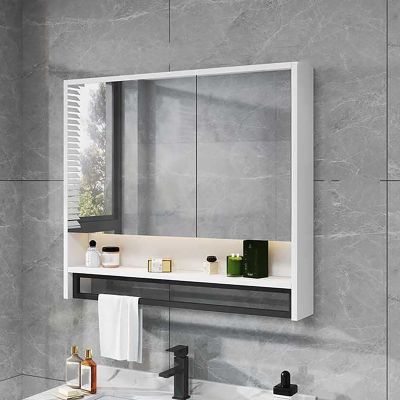 JCSRYD Bathroom Mirror with Storage Lighted Medicine Cabinet with Mirror, Wall-Mounted Bathroom Wall Cabinet, Defogger, 3 Color Temperature 3000k-6000k ( Color : White A , Size : 80*14*80cm/31*5*31in