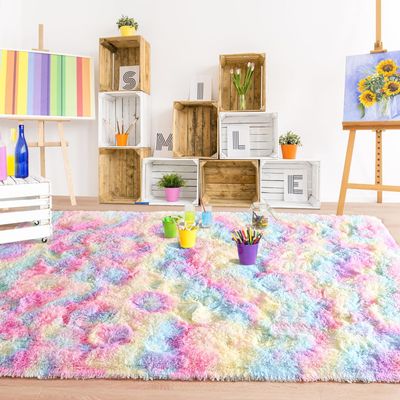 2x3 Hot Pink and 5x8 Rainbow Soft Fluffy Area Rugs for Bedroom Kids Room Plush Shaggy Nursery Rug Furry Throw Carpets for Boys Girls, College Dorm Fuzzy Rugs Living Room Home Decorate Rug