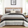 DJY Striped Quilt Set Queen Size, Brown Boho Bedspread Set 3 Pieces Patchwork Coverlet Bedding Set Lightweight Soft Microfiber for All Season (96"x90") view 1