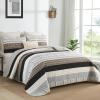 DJY Striped Quilt Set Queen Size, Brown Boho Bedspread Set 3 Pieces Patchwork Coverlet Bedding Set Lightweight Soft Microfiber for All Season (96"x90") view 2