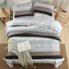 DJY Striped Quilt Set Queen Size, Brown Boho Bedspread Set 3 Pieces Patchwork Coverlet Bedding Set Lightweight Soft Microfiber for All Season (96"x90") view 3