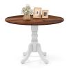 COSTWAY Round Dining Table for 4, 39 inch Kitchen Table with Solid Rubber Wood Frame, Adjustable Foot Pads, Curved Trestle Legs, Mid Century Rustic Dinning Table for Living Room (Walnut+White) view 1