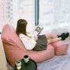 BKEKM Bean Bag Chair Leather Lazy Sofa Chair with Filling Bean Bag Tatami with Footstool Lounge Chairs Fluffy Bean Bag Lounger view 2