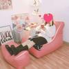 BKEKM Bean Bag Chair Leather Lazy Sofa Chair with Filling Bean Bag Tatami with Footstool Lounge Chairs Fluffy Bean Bag Lounger view 4