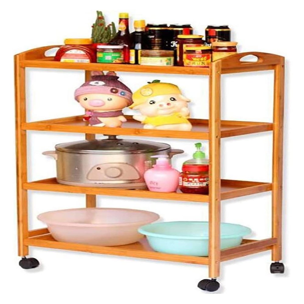 HAOKAZLBR Bar Serving Cart for Hotel Luxury Restaurant, Storage Kitchen Cart Serving Bar Cart Utility Trolley Organizer Rack with 3/4 Shelves for Living Room, Bathroom, Bamboo (Size : 4 Floors)