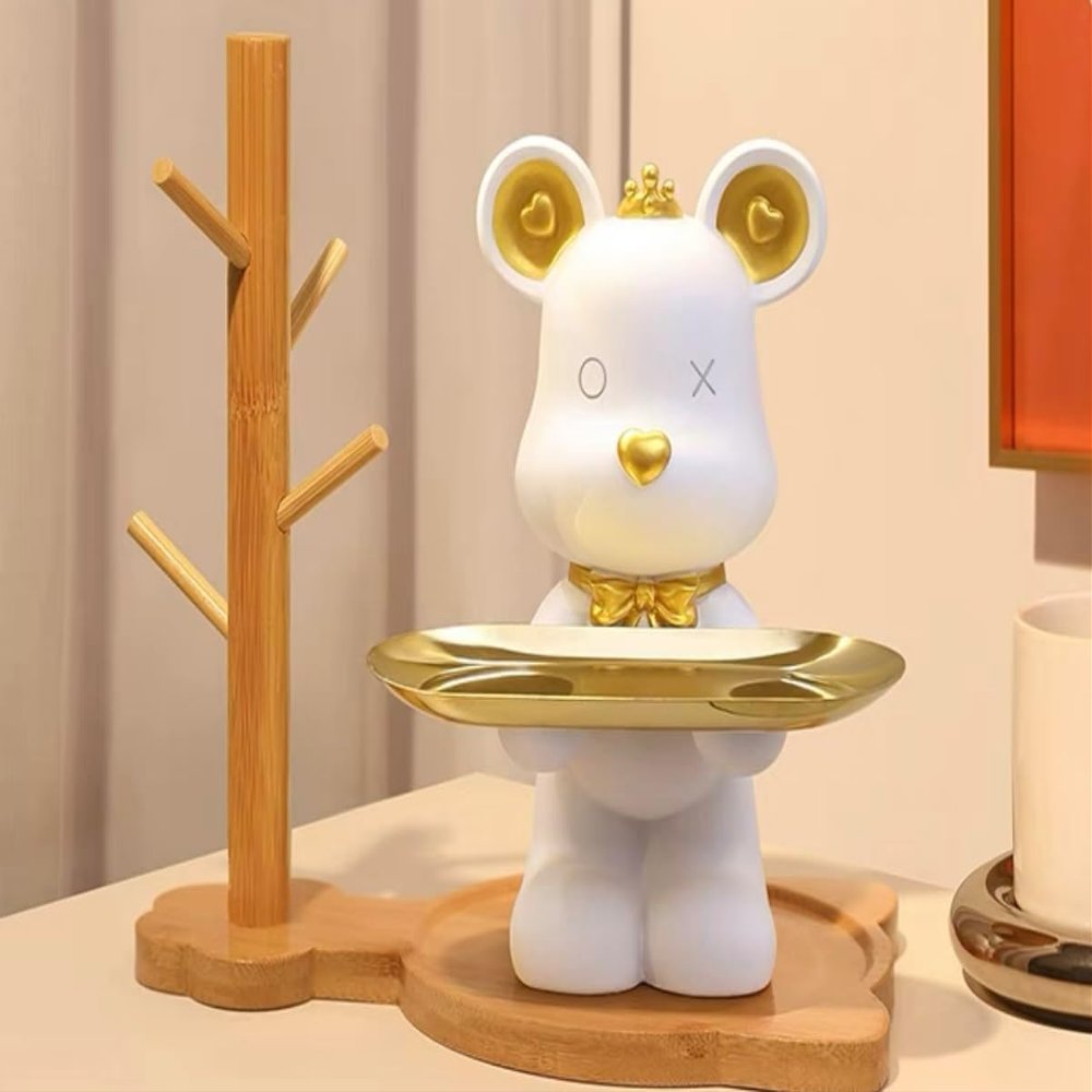 Gold Coin cat, Tree Branch Shelf Key Tray for entryway TableEntrance Statue DecorSculptures Home DecorResin Modern House DecorTray Ornaments Office Home (White Violent Bear + Branch Clip)