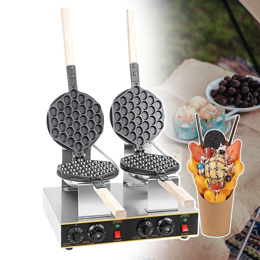 Electric Waffle Baker, Dessert Waffle Iron, Non-Stick Waffle Maker, With Temperature Control Knob And Timing Button, Adjustable Temperature In 50-200, Time Adjustable 0-5min,Double-head