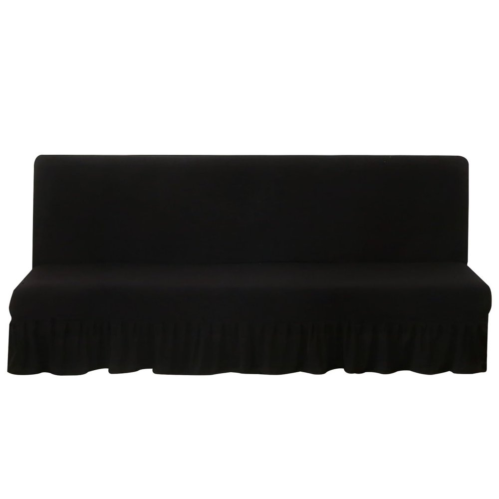 Aliuciku Armless Futon Slipcover Protector with Skirt 2 Seater Couch Covers Futon Stretch Armless Sofa Bed Cover (Color : Black, Size : Small)