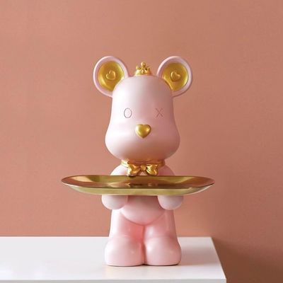 Gold Coin cat, Tree Branch Shelf Key Tray for entryway TableEntrance Statue DecorSculptures Home DecorResin Modern House DecorTray Ornaments Office Home (Pink Violent Bear)