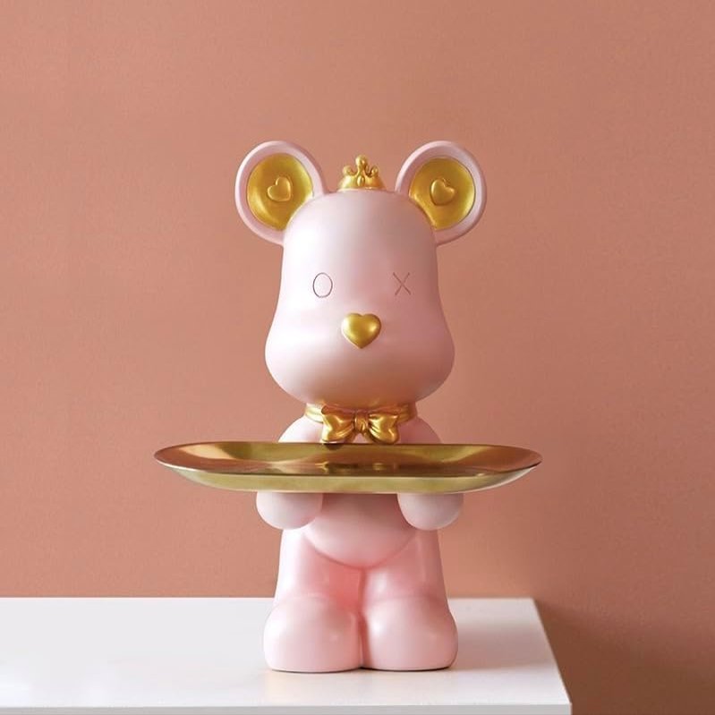 Gold Coin cat, Tree Branch Shelf Key Tray for entryway TableEntrance Statue DecorSculptures Home DecorResin Modern House DecorTray Ornaments Office Home (Pink Violent Bear)