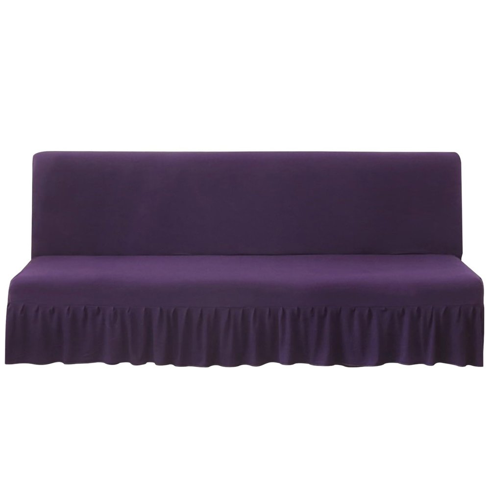 Aliuciku Armless Futon Slipcover Protector with Skirt 2 Seater Couch Covers Futon Stretch Armless Sofa Bed Cover (Color : Purple, Size : Small)