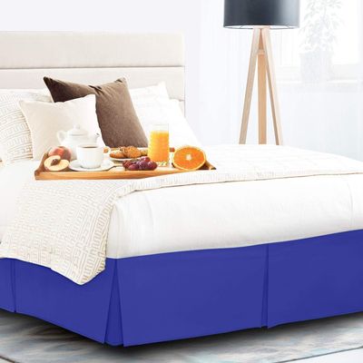 Texonic Split Corner Bed Skirt 15 Inch Drop King Size 100% Egyptian Cotton Wrinkle and Fade Resistant Long Staple Premium 600 Thread Count - Royal Blue