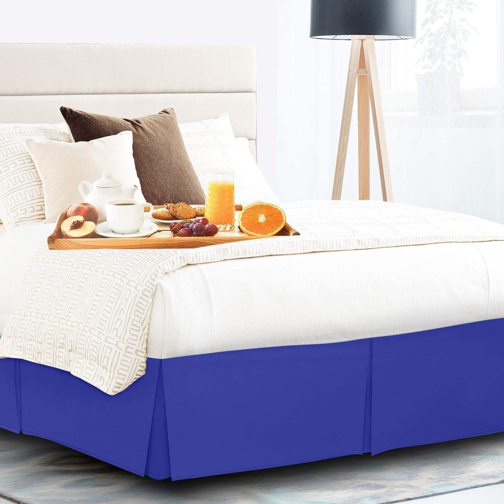 Texonic Split Corner Bed Skirt 15 Inch Drop King Size 100% Egyptian Cotton Wrinkle and Fade Resistant Long Staple Premium 600 Thread Count - Royal Blue