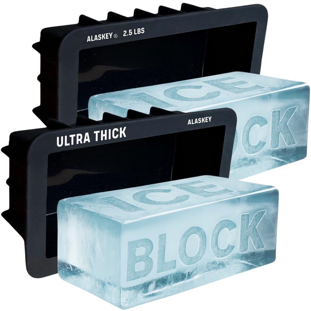 Alaskey Extra Large Ice Block Mold 2.5 lbs (2-Pack) | Create Perfect Reusable Ice Bricks | Professional Silicone Mold for Crafting Giant Ice Cubes, Ideal for Ice Baths, Coolers, Bartender Accessories