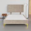 Greaton, 15 Premium Velvet Material Wood Platform Bed with Headboard, Durable, Stylish, Multi Colour Options, No Box Spring Needed, Golden Metal Legs, Twin, Beige view 1