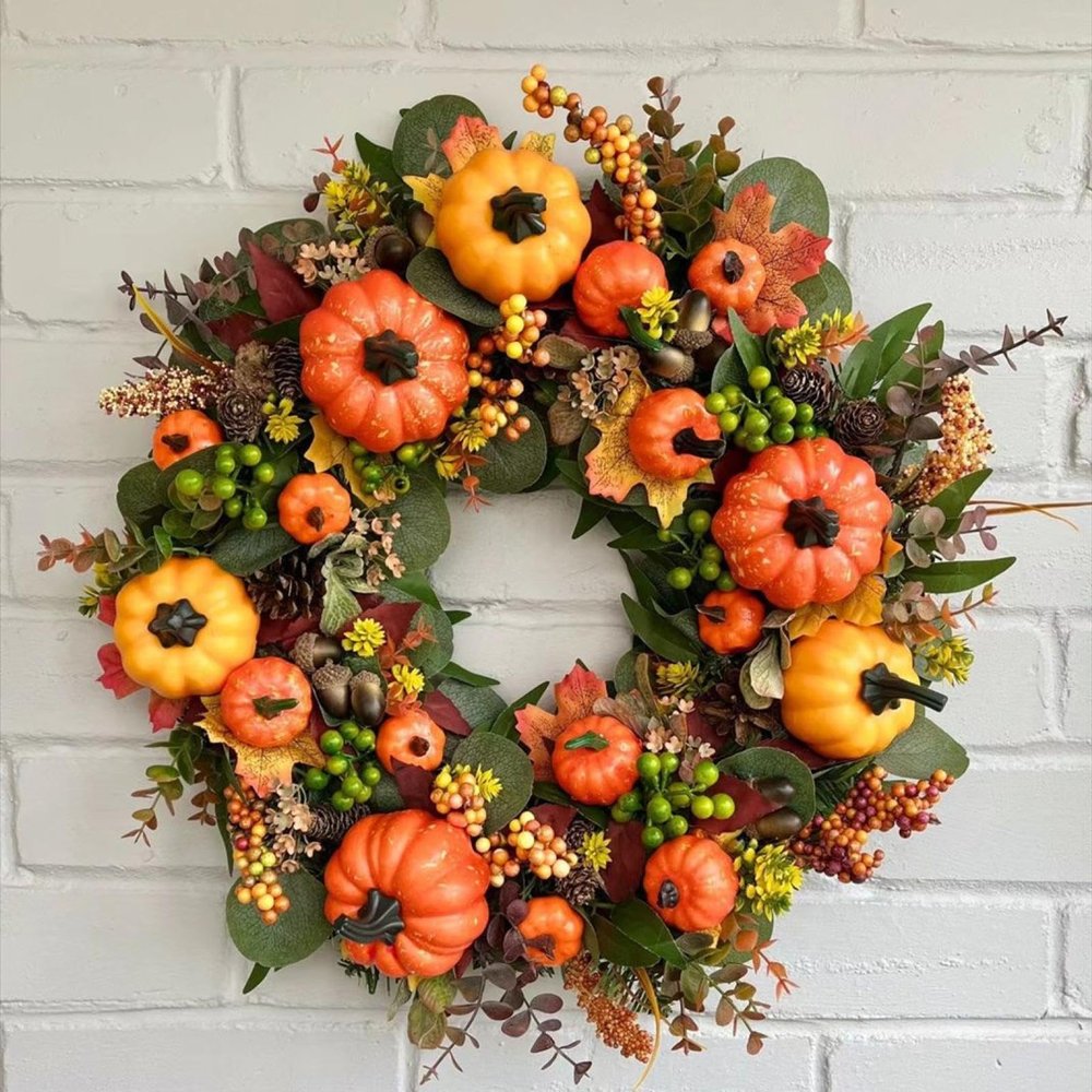 Flower Grass Golden Pumpkin Harvest Festival Wreath Artificial Wreath Ornament Autumn Door Decoration Wreath