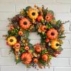 Flower Grass Golden Pumpkin Harvest Festival Wreath Artificial Wreath Ornament Autumn Door Decoration Wreath view 1