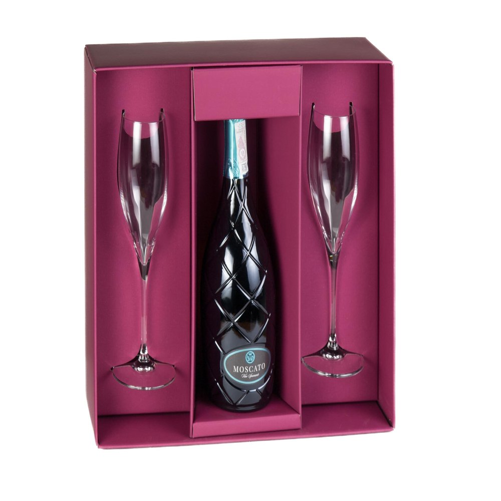 Barski Champagne - Flute Glass - Set of 2 Toasting Champagne Flute Glasses - Gift Boxed - with Empty Space in the Center to Fit Your Own Bottle of Wine - Flutes are 11 oz. - Made In Europe
