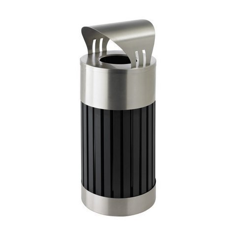 212 Main Commercial Zone Riverview 2 Canopy Top Stainless Steel and Black Powder-Coated Steel Waste Receptacle, HO265312